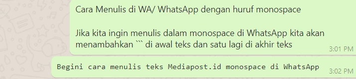 Cara Menulis di WA WhatsApp dengan huruf monospace